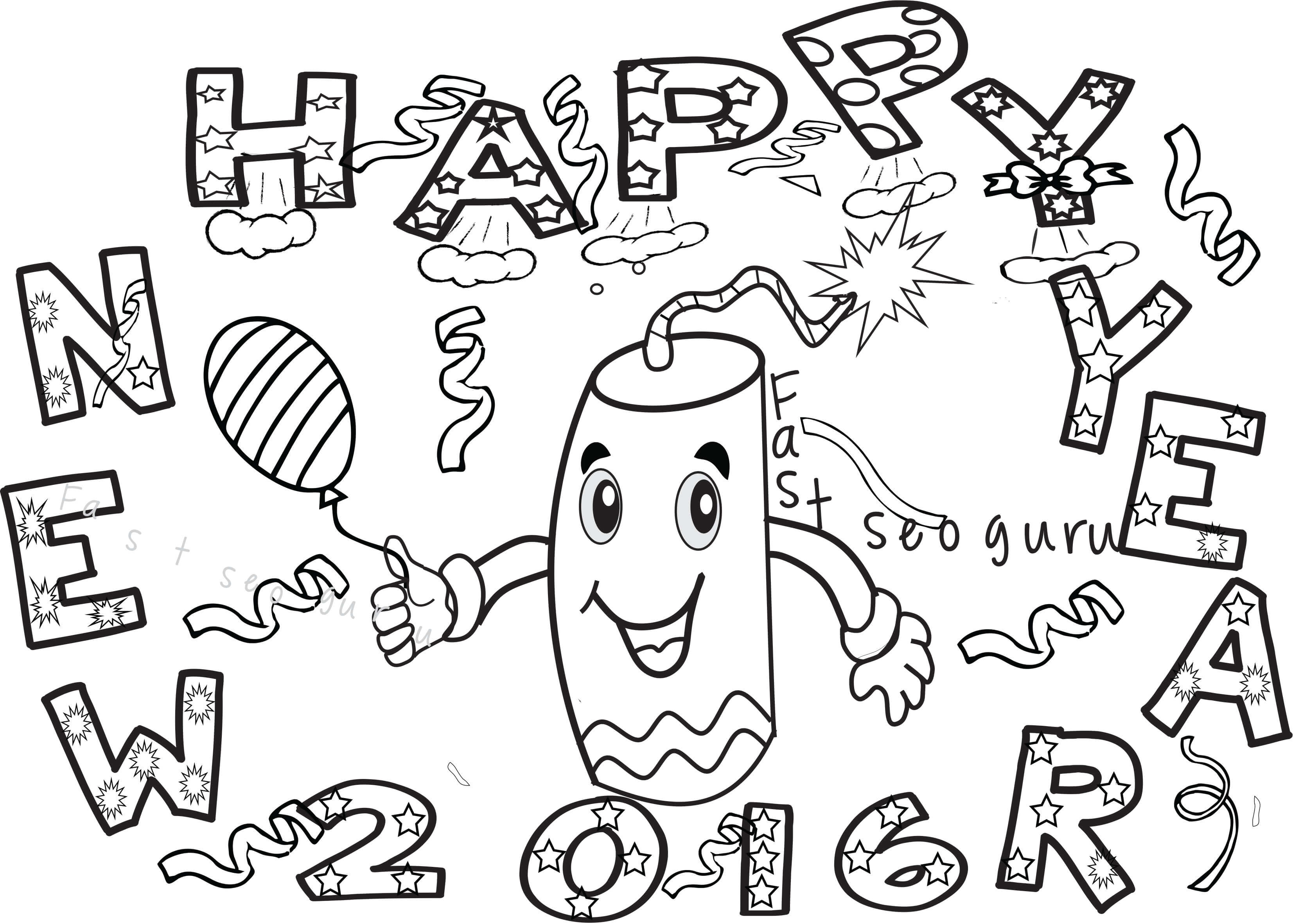 Happy new year fireworks coloring pages printable for kids